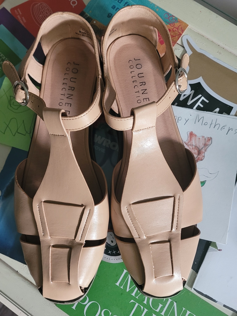 Journee Collection Nude T-Strap Peep-Toe Sandals